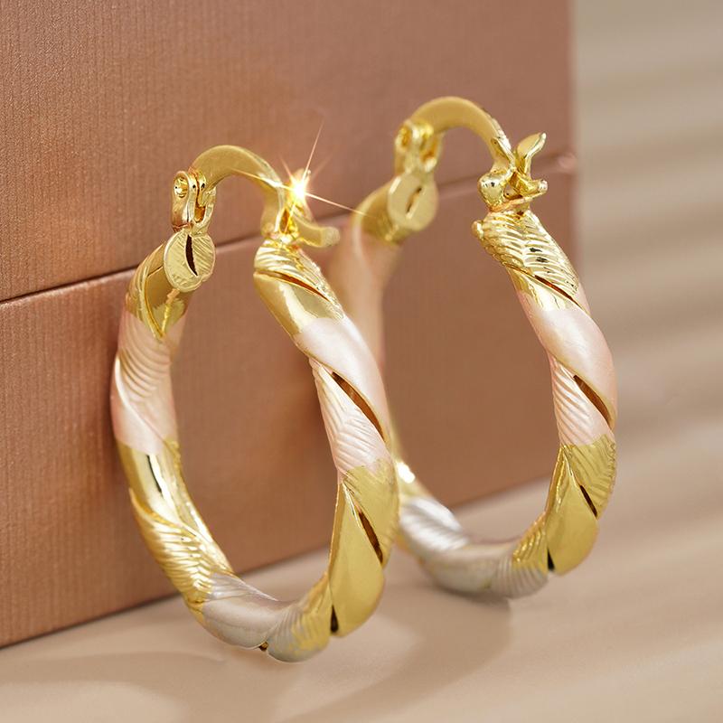 Huitan Luxury Women Three Tone Metal Hoop Earrings for Wedding Party Engagement Elegant Delicate Accessories Fashion JewelryGood Product