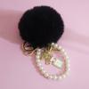 Fashion Pompom Keychain Number 5 Faux Fluffy Crystal Bottle Bow Pearl Chain Women handBag Car Key Chain Ring Keychains Jewelry