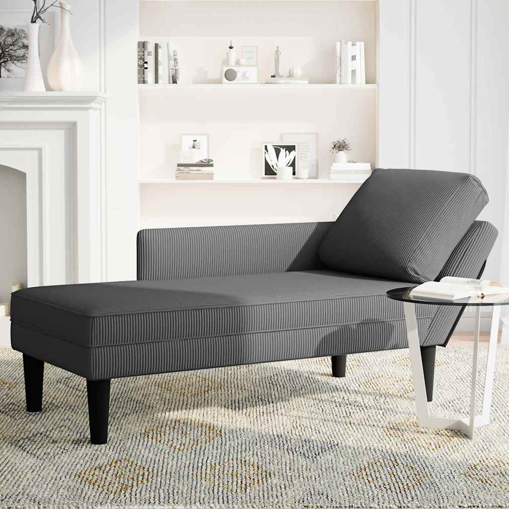 Chaise longue in tessuto a coste grigio scuro con cuscino