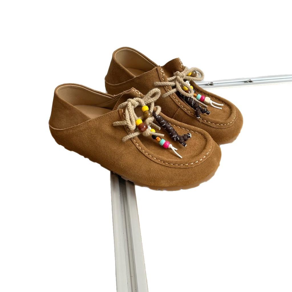 Two Wear Genuine Leather Kangaroo Shoes 2025 Autumn New Flat-bottomed German Training Shoes Women's Shoes Casual Shoes Versatile Small Leather Shoes S