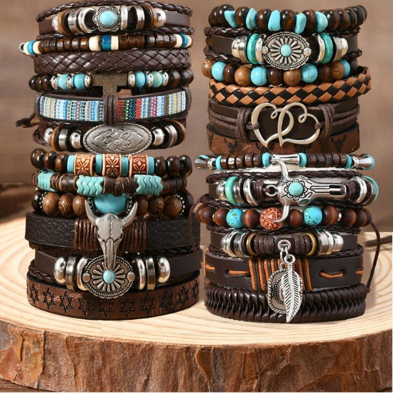 Hot Sale Skull Cow Head Zinc Alloy Accessories 6-piece Cowhide Bracelet Combination