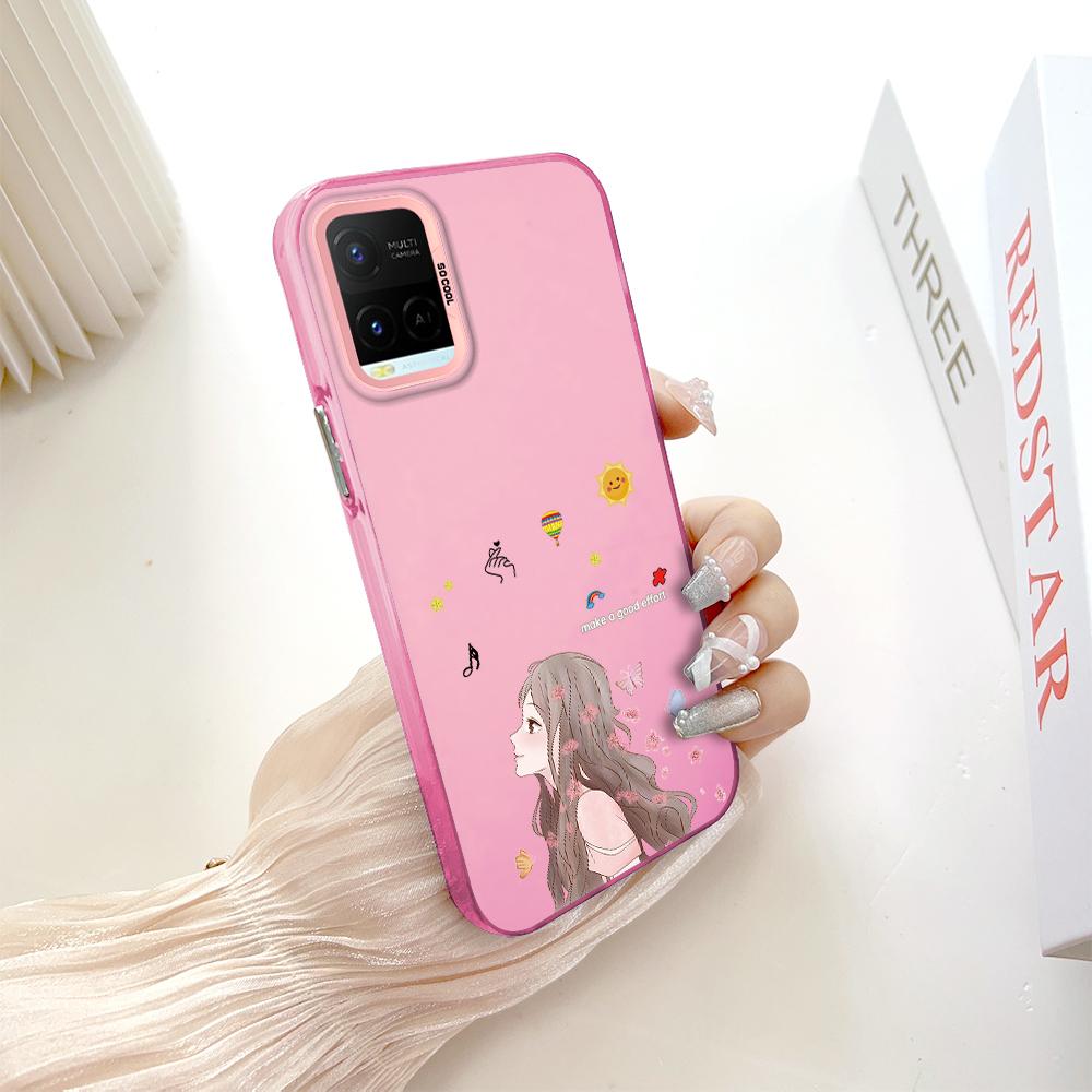 

Окрашенный узор, красочный серебристый, двухсторонний, жесткий, противоударный чехол для телефона Vivo Vivo Y12A темно-розовый