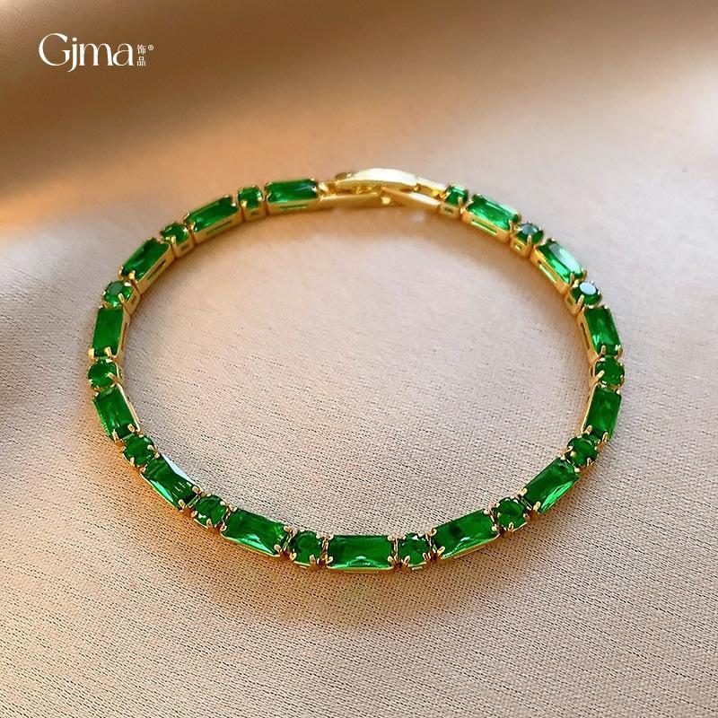 Real gold electroplated emerald zircon geometric bracelet exquisite retro temperament bracelet jewelry