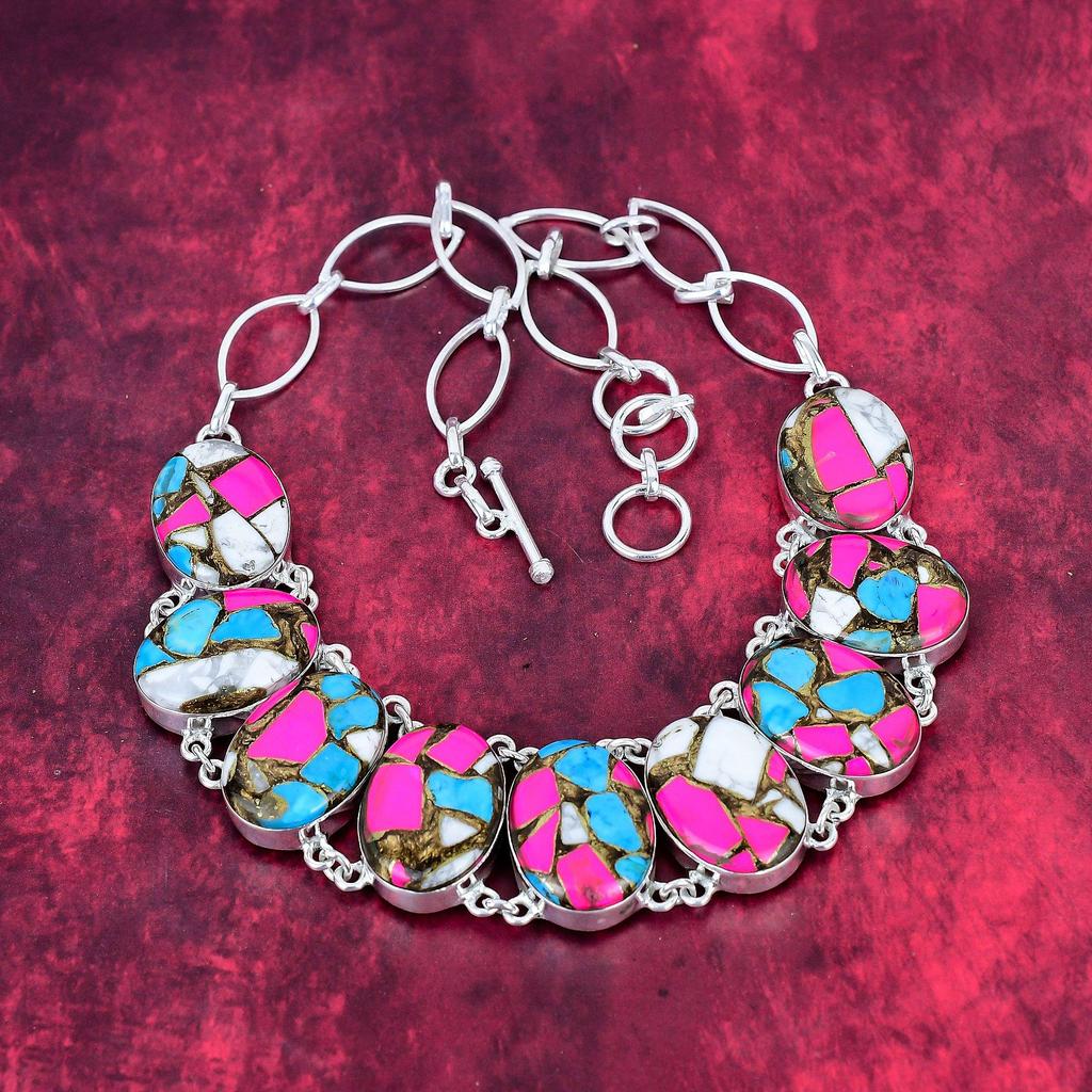 Cotton Candy Turquoise 925 Solid Sterling Silver Necklace Adjustable, Chain Necklace Handmade Gemstone, Gift For Mom Antique Jewelry