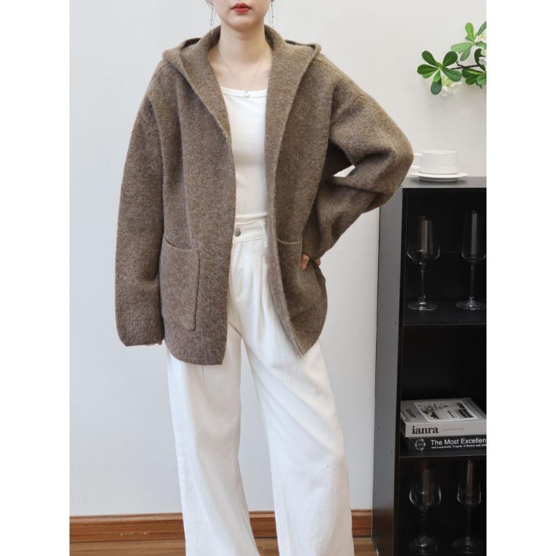 

Осень и зима новый вязаный жакет с капюшоном свободный ленивый ветер мягкий восковой высококачественный свитер кардиган женский One size