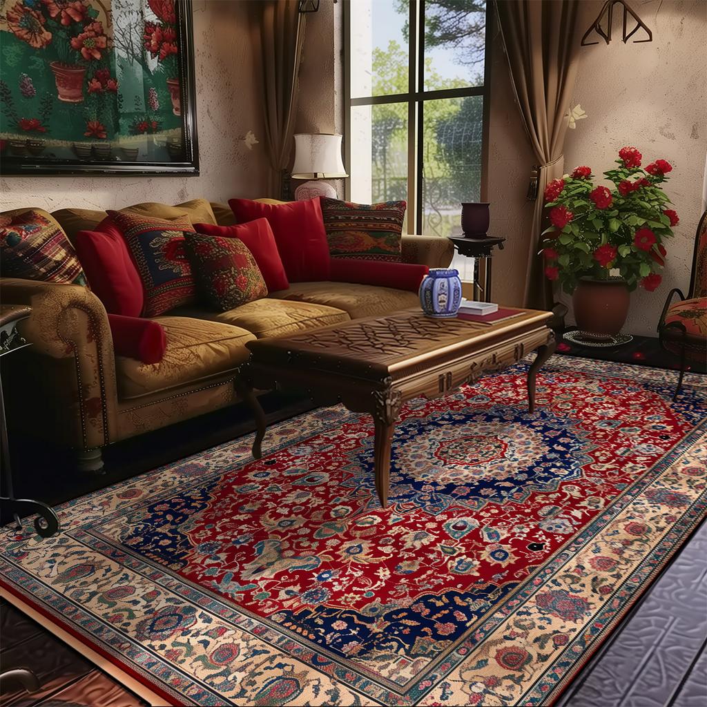 Living Room Retro Persian Style Carpet Home Decoration Lounge Coffee Table Rugs Soft Bedroom Non-slip Bedside Floor Mat Washable