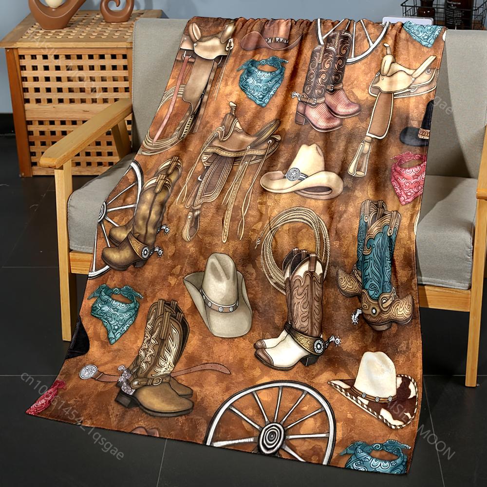 Coperta a fantasia tema Western Cowboy, dimensioni multiple, materiale Flanella, Morbida Calda per Tutte le Stagioni, Casa, Esterno, Campeggio, Picnic