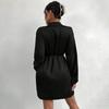 Women's Satin Shirt Dress V Neck Long Sleeve Wrap Dress Casual Tie Waist Mini Dress Party Club Short Dress