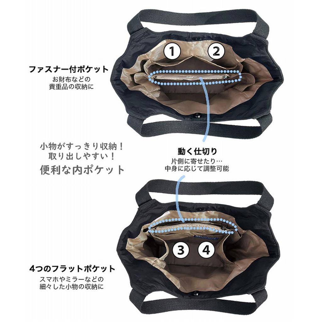 Rootote Women's Tote Bag with Movable Compartment, Large Capacity, Shoulder Strap, Freestanding, LT Round Paruti Quilted D 3674 (02 Ivory)