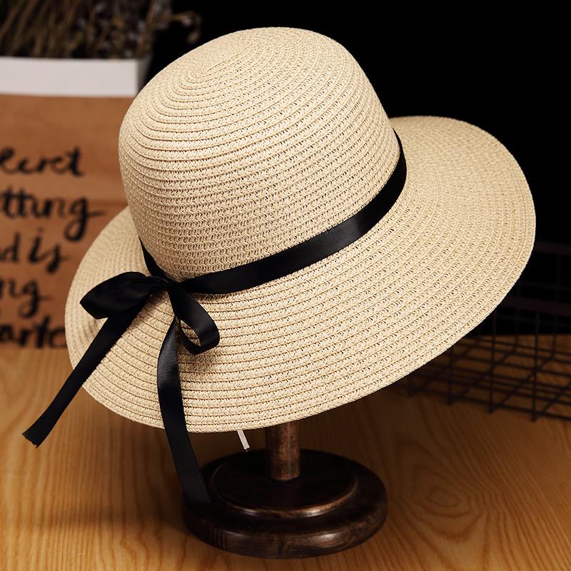 Women's Foldable Summer Beach Hat - Large Brim, Anti-UV, Floral Straw Sun Protection Hat