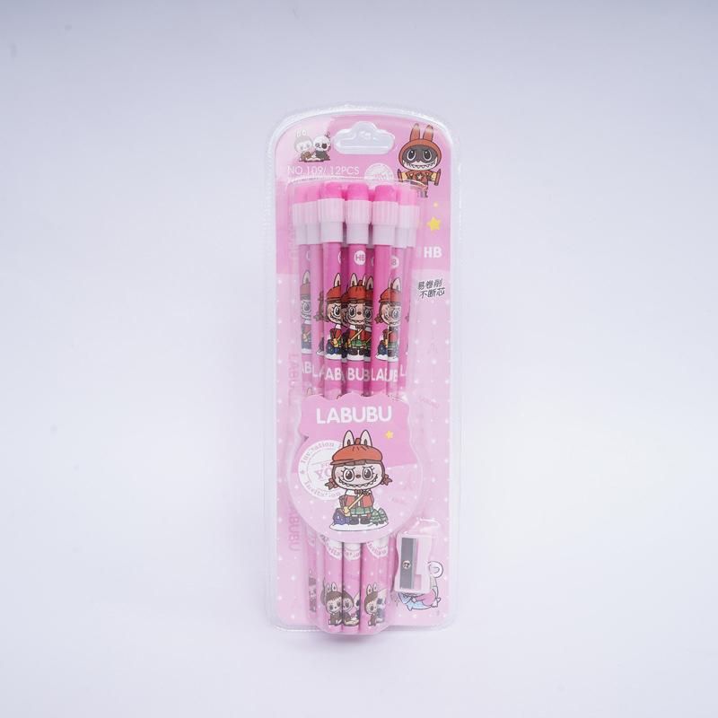 12 ks Kreslená sada tužek Labubu s gumou ořezávátkem studentské psací kreslicí tužky studentské papírnictví školní potřeby