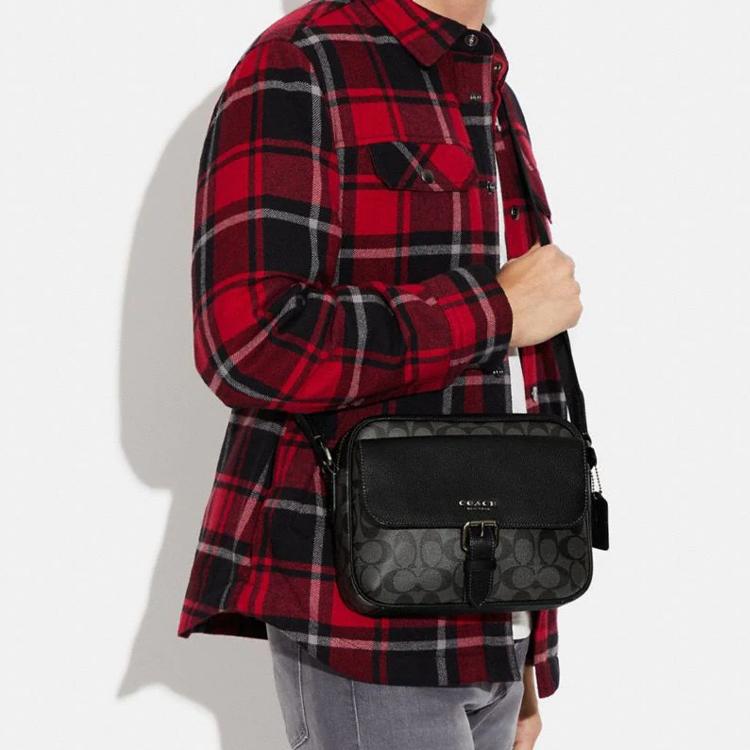 New COACH Hudson Coated Canvas With Natural Pebbled Leather Shoulder Bag Crossbody Bag Medium Size Men's Black CB846-QBMI5