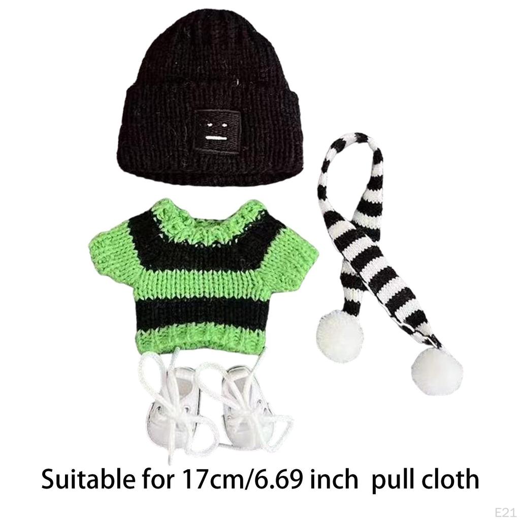 Doll Clothes Sweater Photo Props Detachable Cute Scarf Hat for 6.69inch Green stripe