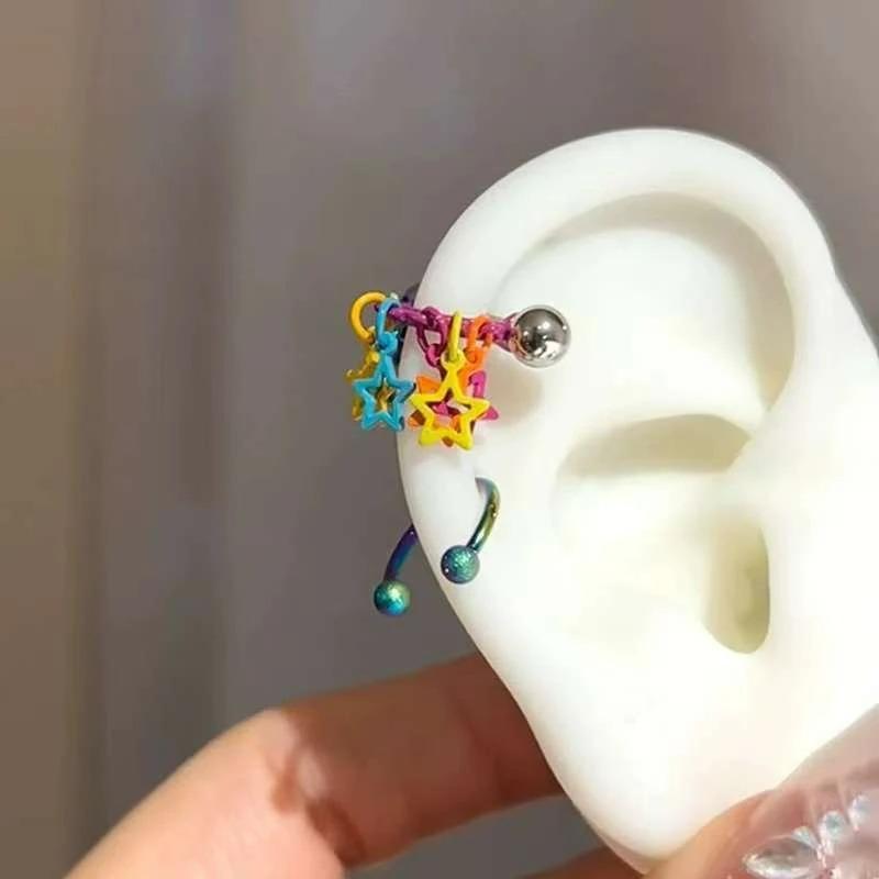 Punk Dopamine Shiny Star Tassel Colored Ear Bone Studs for Women Creative Luxury Allergy Prevention Earrings Jewelry Gifts 2026