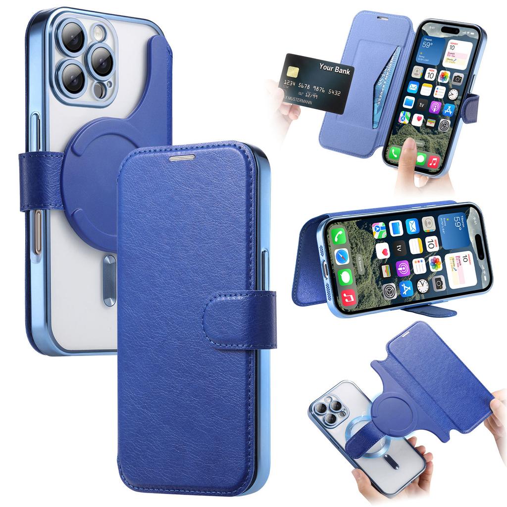 CASENEO For iPhone 16 Pro Case with Lens Film TPU Inner Shell Detachable Leather Phone Cover