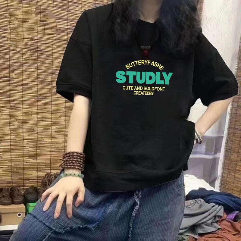 

Women s 100% Cotton Casual Short Sleeve T-Shirt, New Loose Slimming Design, Half Sleeve Plus Size Print Trendy Top 3XL [recommended 160-180 jin]