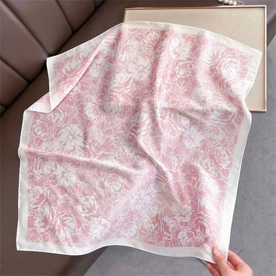 70Cm Floral Printed Square Scarf - Lightweight Silk Fashion Accessory For Women, Elegant Neck Head Wrap Shaw