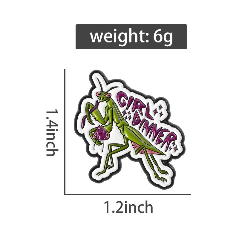 Girl Dinner Enamel Pins Cartoon Praying Mantis Brooch Lapel Badges Cute Insect Feminist Women Power Jewelry Gift for Friends