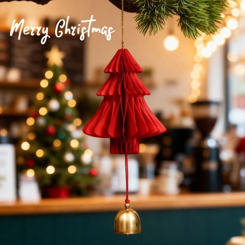 3D Xmas Tree Pendant Paper Christmas Decoration Bells Retro Christmas Tree Ornament Christmas Tree
