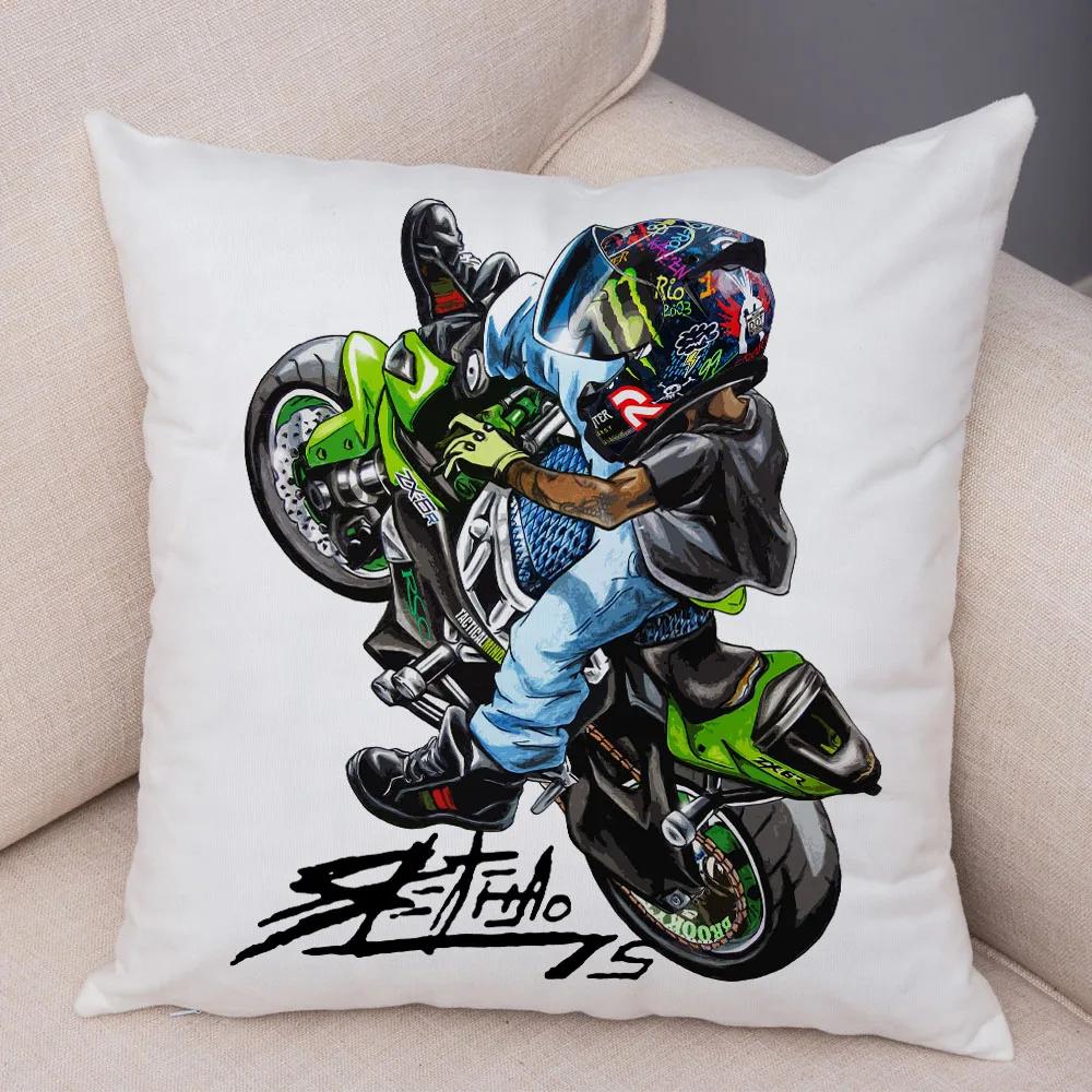Extreme Sports Motorcycle Pattern Cushion Cartoon Mobile Bicycle Pillow Head Cover Decoration Living Room Sofa Car Home
