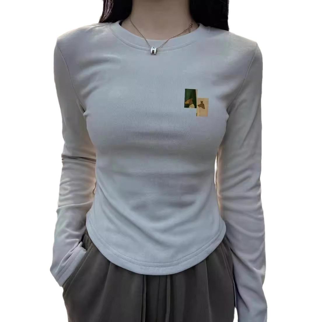 

Плюшевая базовая футболка для женщин Новый стиль Весна, Осень и Зима Внутренняя одежда Приталенная и маленькая футболка с длинным рукавом Теплый топ 2XL