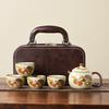 Ru Kiln Travel Tea Set One Pot Four Cups With Gift Box Outdoor Portable Tea Pot Ceramic Business Gifts