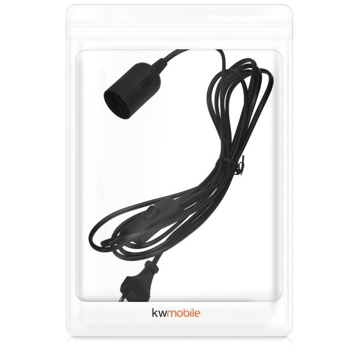 Douille e27 avec fil - kwmobile - support de lampe - noir - compatible ampoule e27 - interrupteur inclus