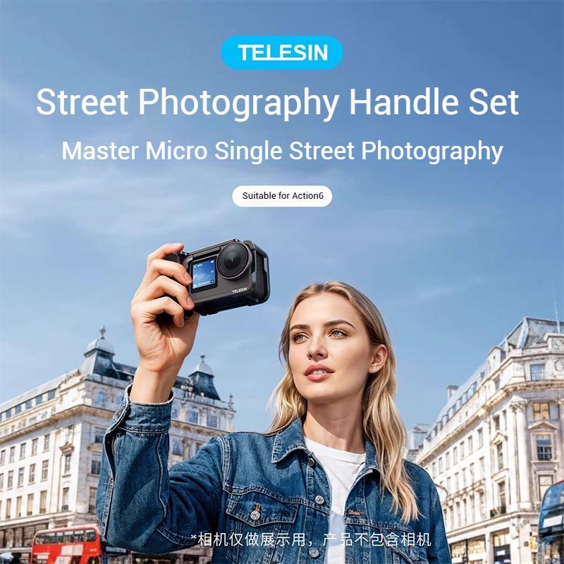 TELESIN Action6 Street Photography Handle for DJI Osmo Action 6 Metal Rabbit Cage StreetGrip Camera Kit Sports Camera Shooting