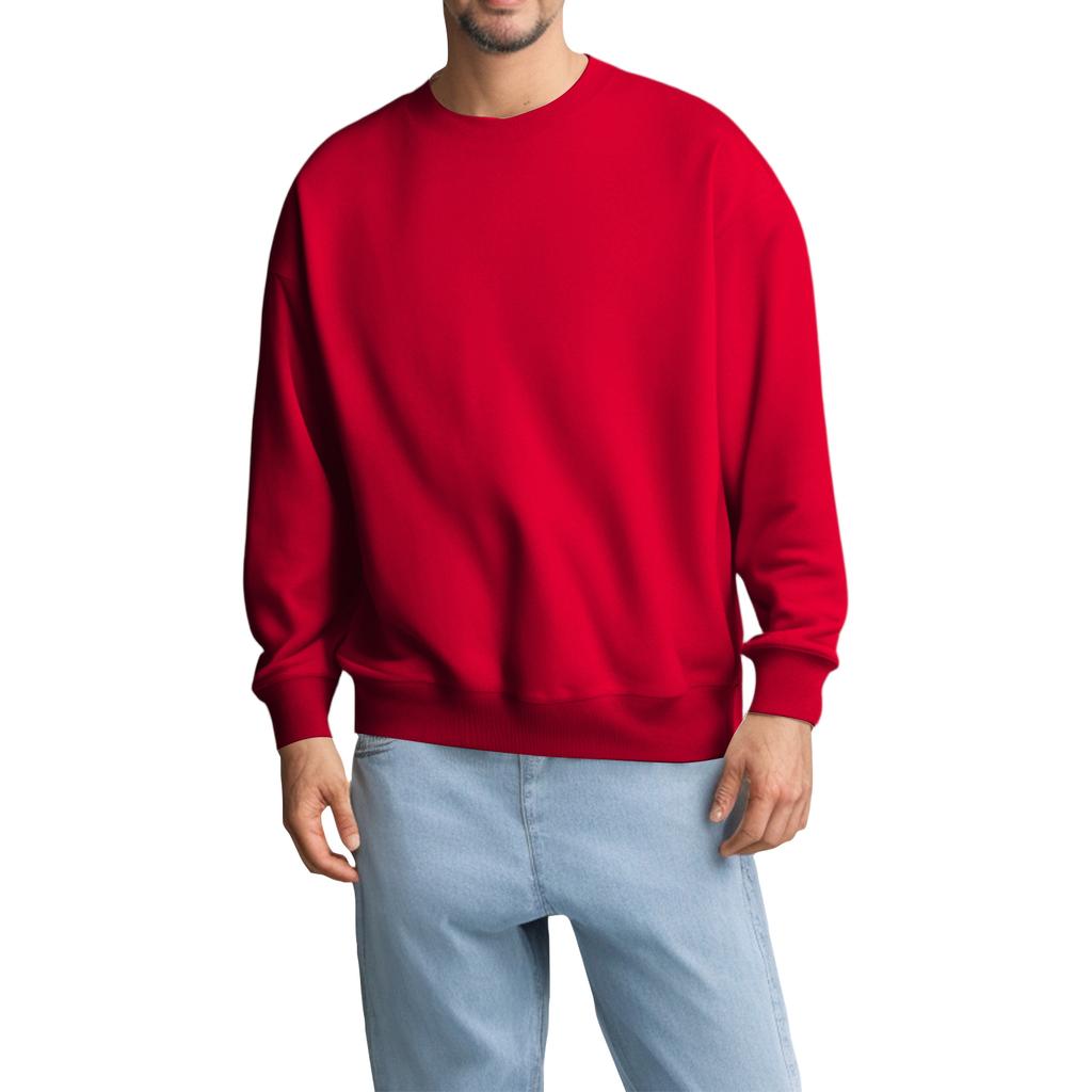 Unisex Solid Color Round Neck Pullover Ribbed Long-sleeved Sweatshirt