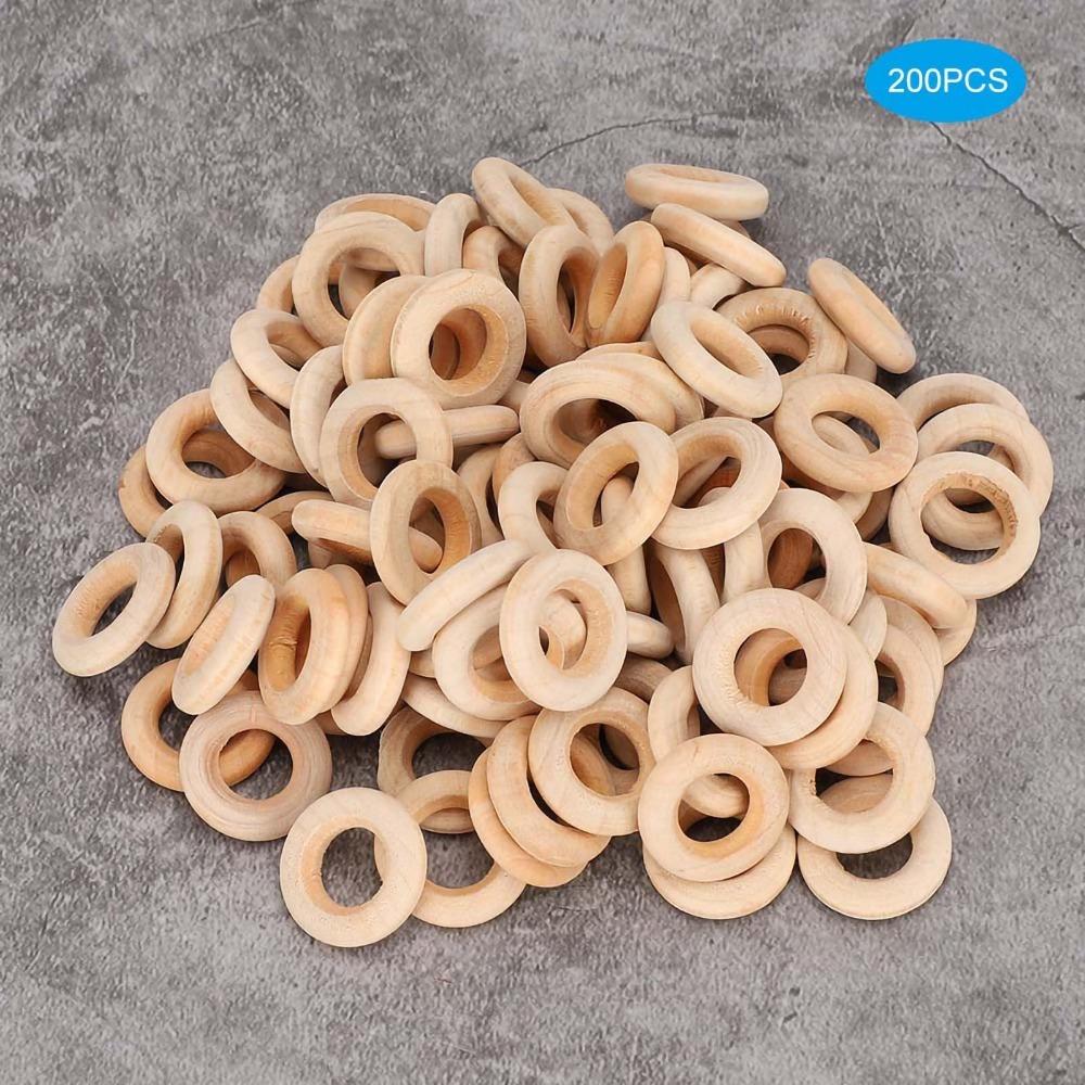 200pcs Smooth Surface Wooden Rings Log Color Wood Circles DIY Crafts Accessory  Jewelry Making