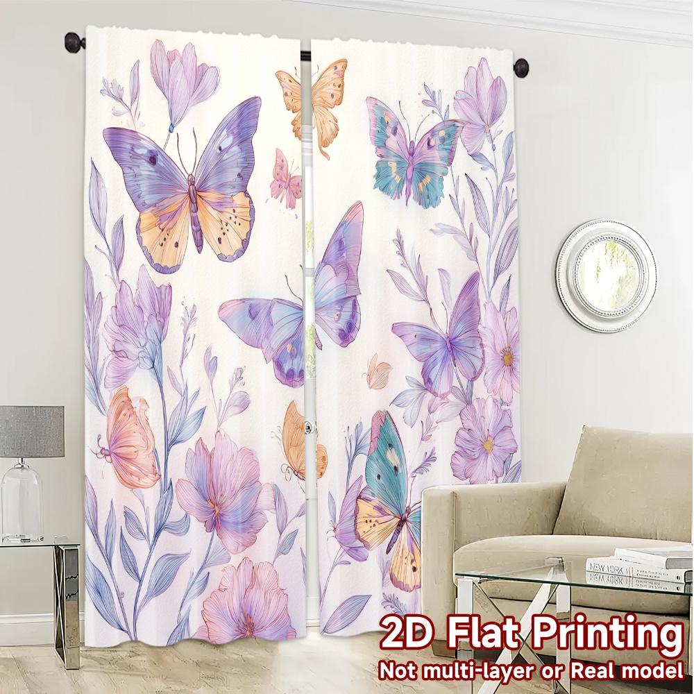 2D Flat Printing  JIT 2pcs   Curtains (Without Rod) Butterfly Symphony Popular Curtain Fabric Versatile 100% Polyester Curtains