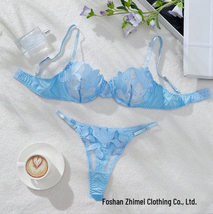 3D Embroidery Tulle Ultra-Thin Bra Set: Pure Desire Sexy Lingerie for Women