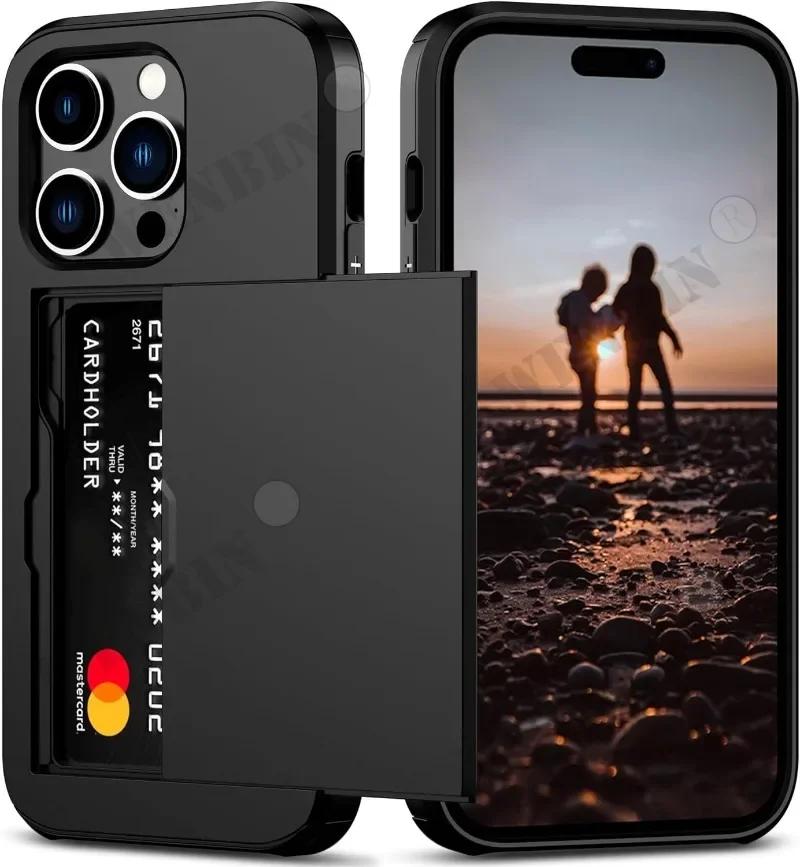

Case For iPhone 16 15 14 13 Pro Max Plus Holder Heavy Duty Protective Dual Layer Shockproof Hidden Card Slot Slim Wallet Cover iPhone 13 Mini12Mini
