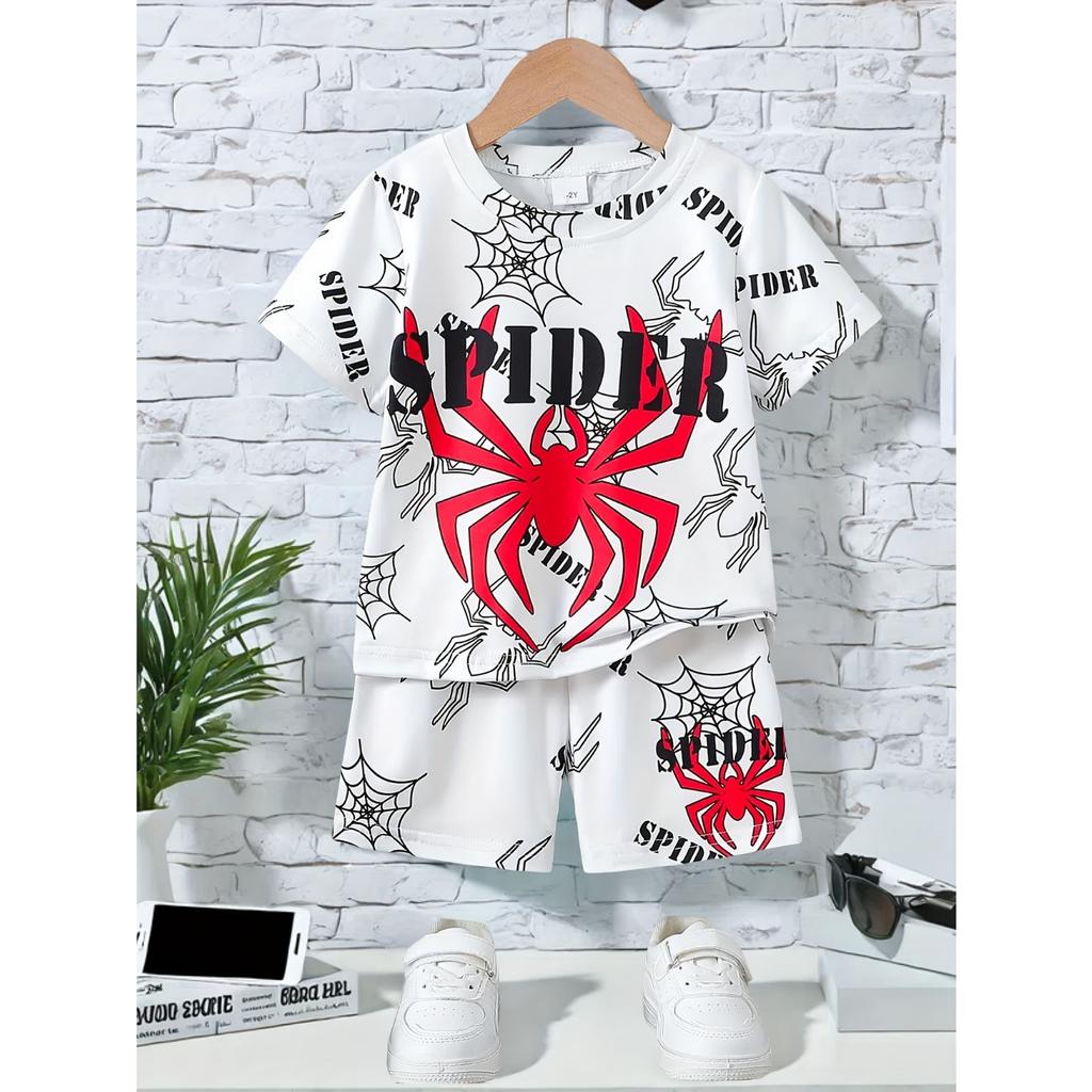 summer new children's set 3D digital printed spider children's summer top/shorts is suitable
