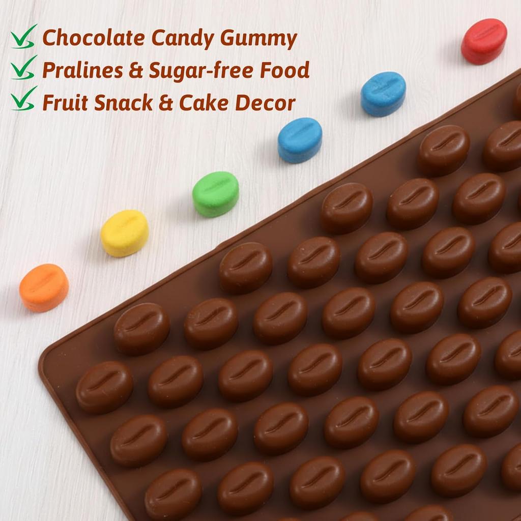 2 Pcs Coffee Bean Mold, Food Grade Coffee Bean Silicone Mold with Anti-Leak Rim, 55 Cavity Coffees Beans Molds Silicone for Chocolate, Candy, Resin