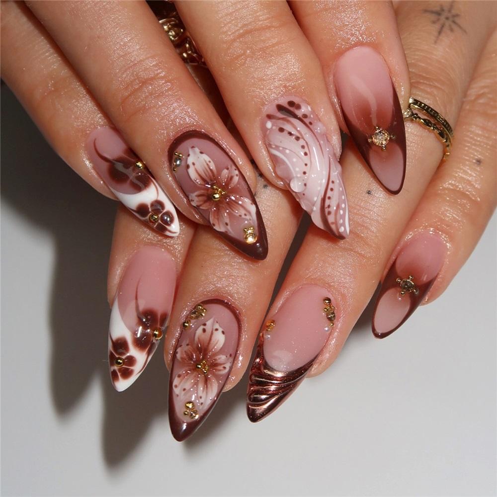 Three-dimensional French Ice-through Flowers, Fashionable And Versatile European And American Style Removable Fake Nails Manicure Patches