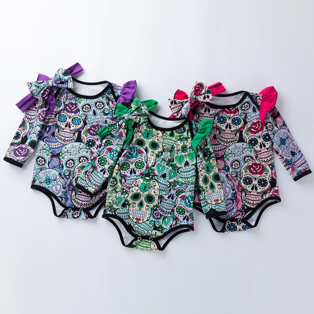 Newborn Baby Girls Long Sleeve Halloween Cartoon  Romper Jumpsuit