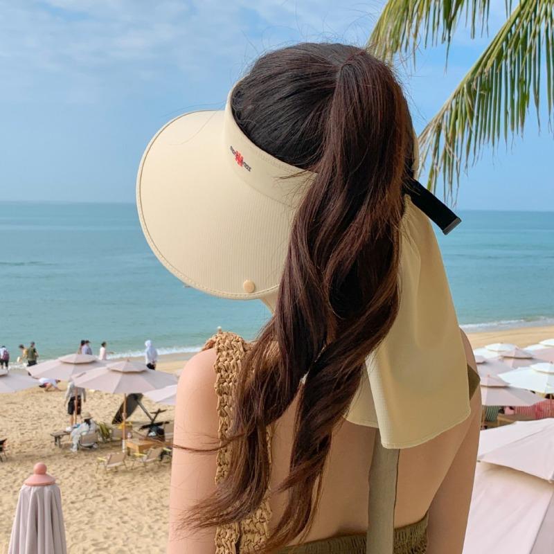 Hat women's summer new outdoor empty top hat ice silk UV protection sun hat large brim sun protection hat women
