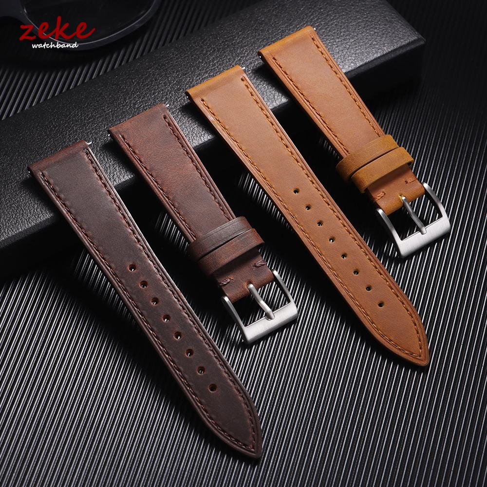 Quick Release Vintage Leather Watch Band Stitching Cowhide Strap for Omega 18/19/20/21/22/24mm Brown Wrist Bracelet for Seiko