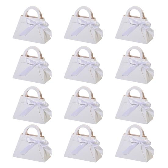 12 ks Dárkové krabičky ve tvaru kabelky s mašlemi na sladkosti, dezerty, luxusní sušenky, svatební výslužky, krabička na dárky, narozeninová oslava, družičky