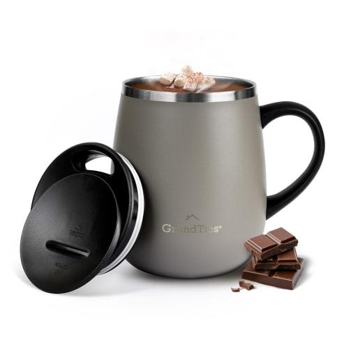 GRANDTIES Premium Vacuum Insulated Mug, 460ml, Available in 19 Colors, with Easy-Open Sliding Lid, Stainless Steel Double-Wall Vacuum Insulation, and