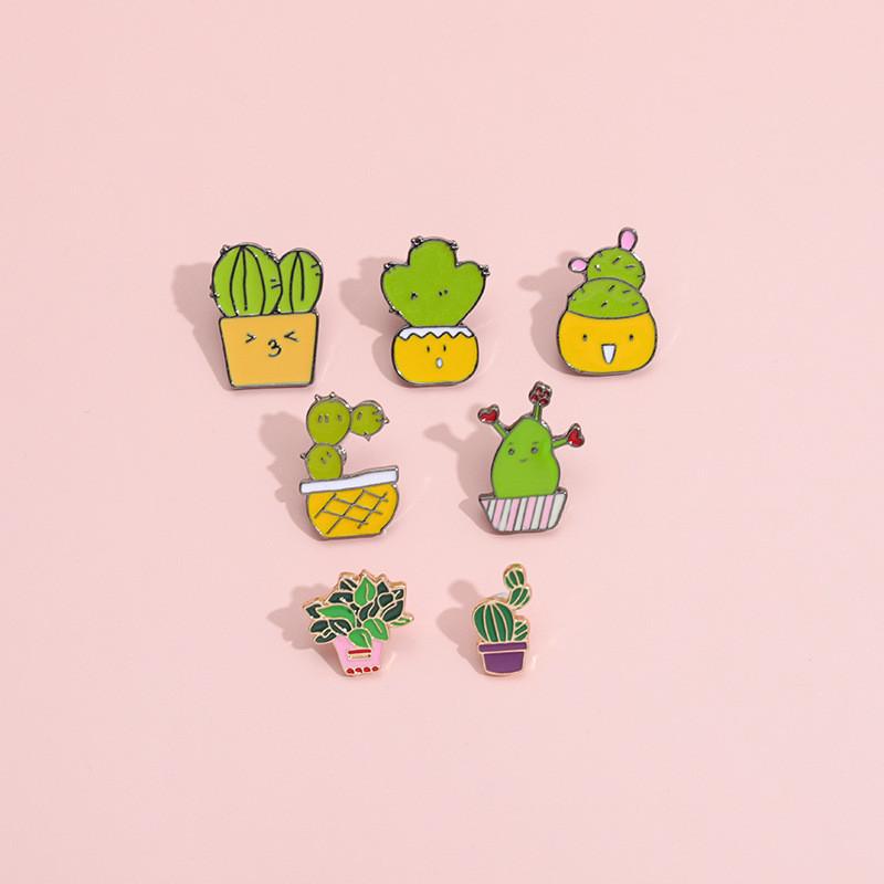 Charming Cartoon Mini Cactus Plant Brooch Alloy Badge For Fashionable Clothing Accessories