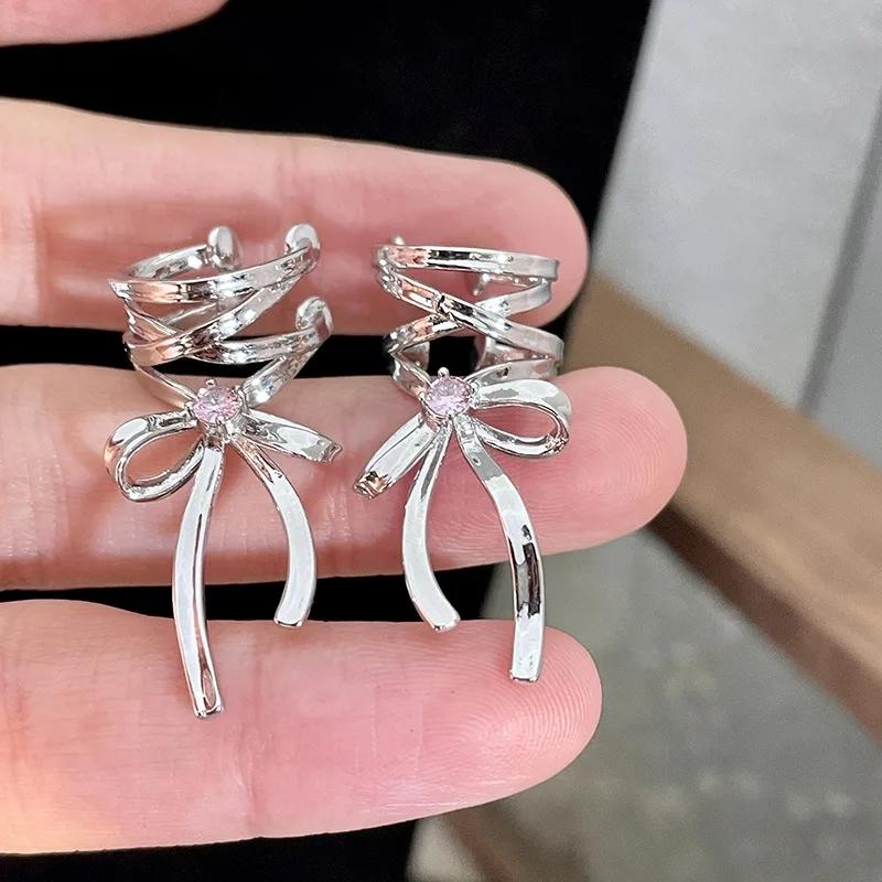Girls New Ribbon Aesthetics Ear Clips Ballet Style Ribbon Bow-Knot Ear Cuff Women Korean Fashion Earring Jewelry Gifts