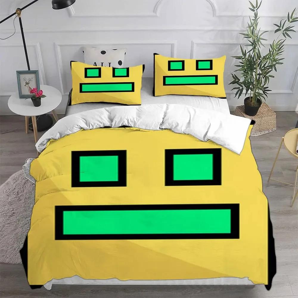 Geometry Dash Beding Sets Warm Comforter Quilt Bed Cover Soft Duvet Cover Pilow Case Sets Children Kids Adult People Sized Dimensions