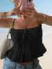 Womens Tie Front Crop Cami Top Ruffle Spaghetti Strap Y2K Summer Shirt