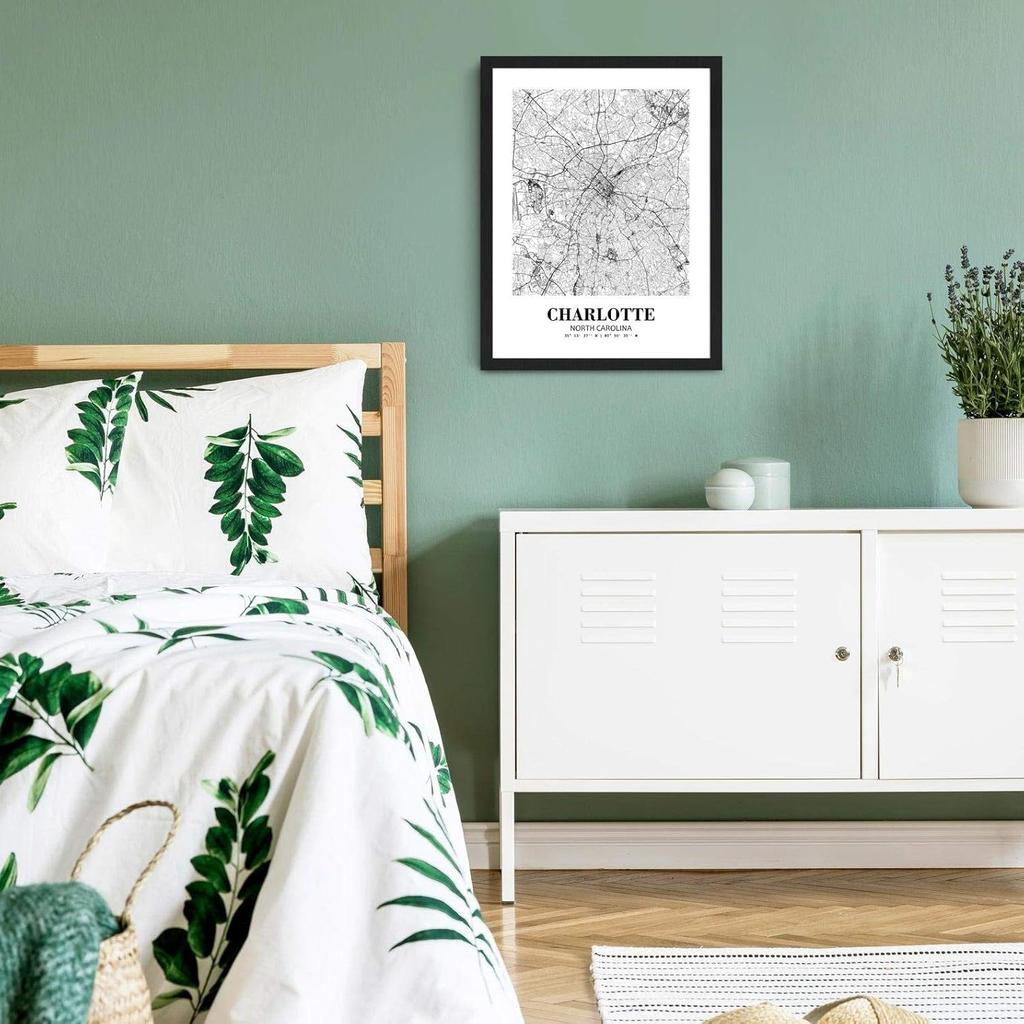 Eleville 8X10 Unframed Charlotte North Carolina City View Abstract Road Modern Map Art Print Poster Wall Office Home Decor Minimalist Line Art