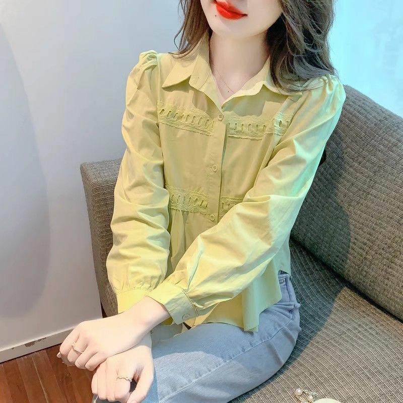 

Женская весенняя рубашка пэчворк 2024: Шикарный, стройнящий французский лонгслив 3X Large зелёный