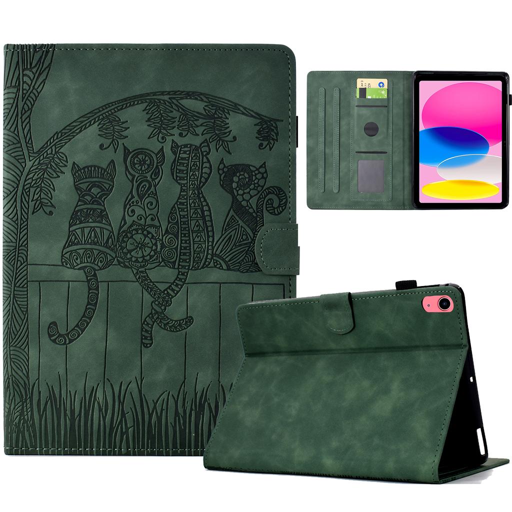 For iPad (2025)/10.9 (2022) Case Cats Imprinted PU Leather Card Slots Tablet Cover