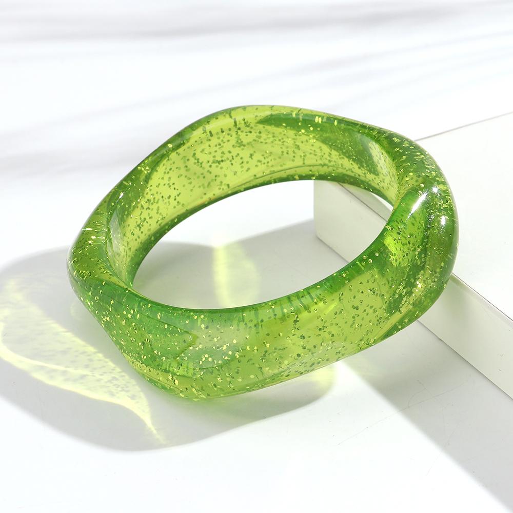 New Gold Powder Irregular Square Acrylic Wide Bangle for Women Statement Resin Geometric Stack Bracelets Fashion Jewelry Gift