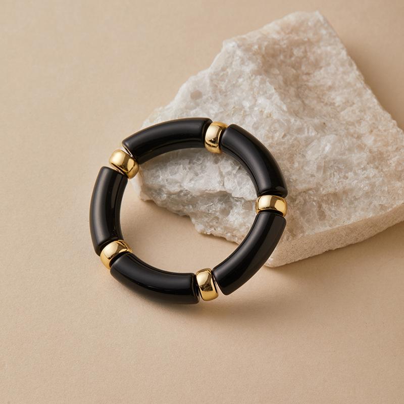 Mixed Color Bamboo Tube Acrylic Elastic Bracelets For Women Men  Resin Chunky Elbow Beaded Bangle Stack
